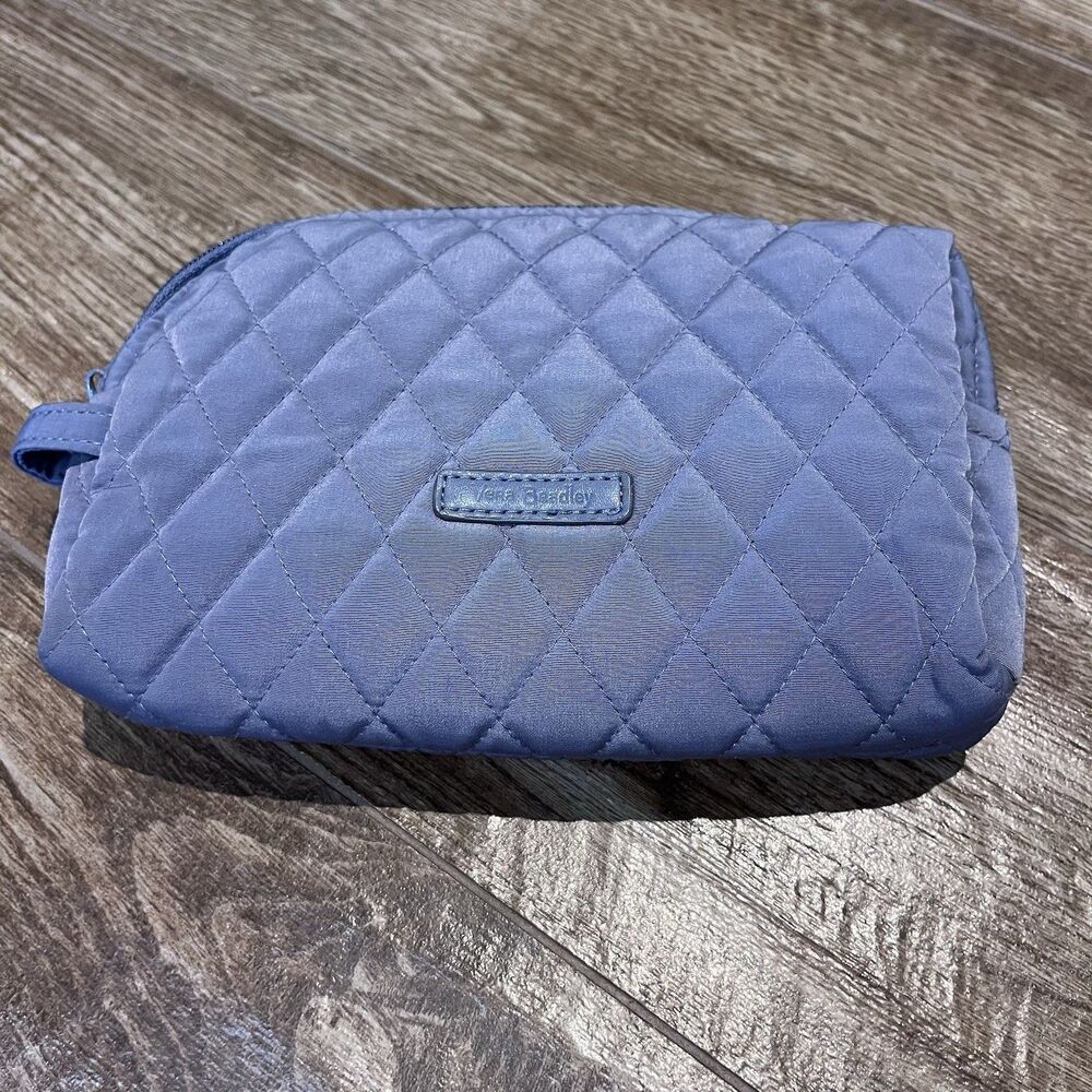 Vera Bradley Makeup Bag Gray Quilted Performance Twill Cosmetic Travel Case